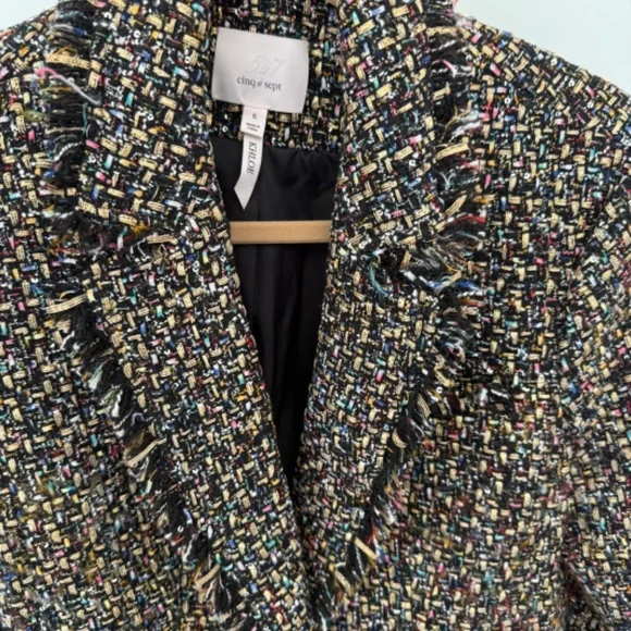 Cinq a Sept Khloe Tweed Blazer Multi Colored Heart Buttons Size 6
